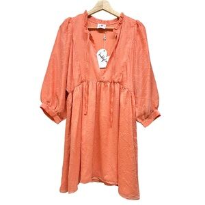 Buddy Love Dress Women Small Orange Peach Puffy Long Sleeve Nap Hill Cottagecore